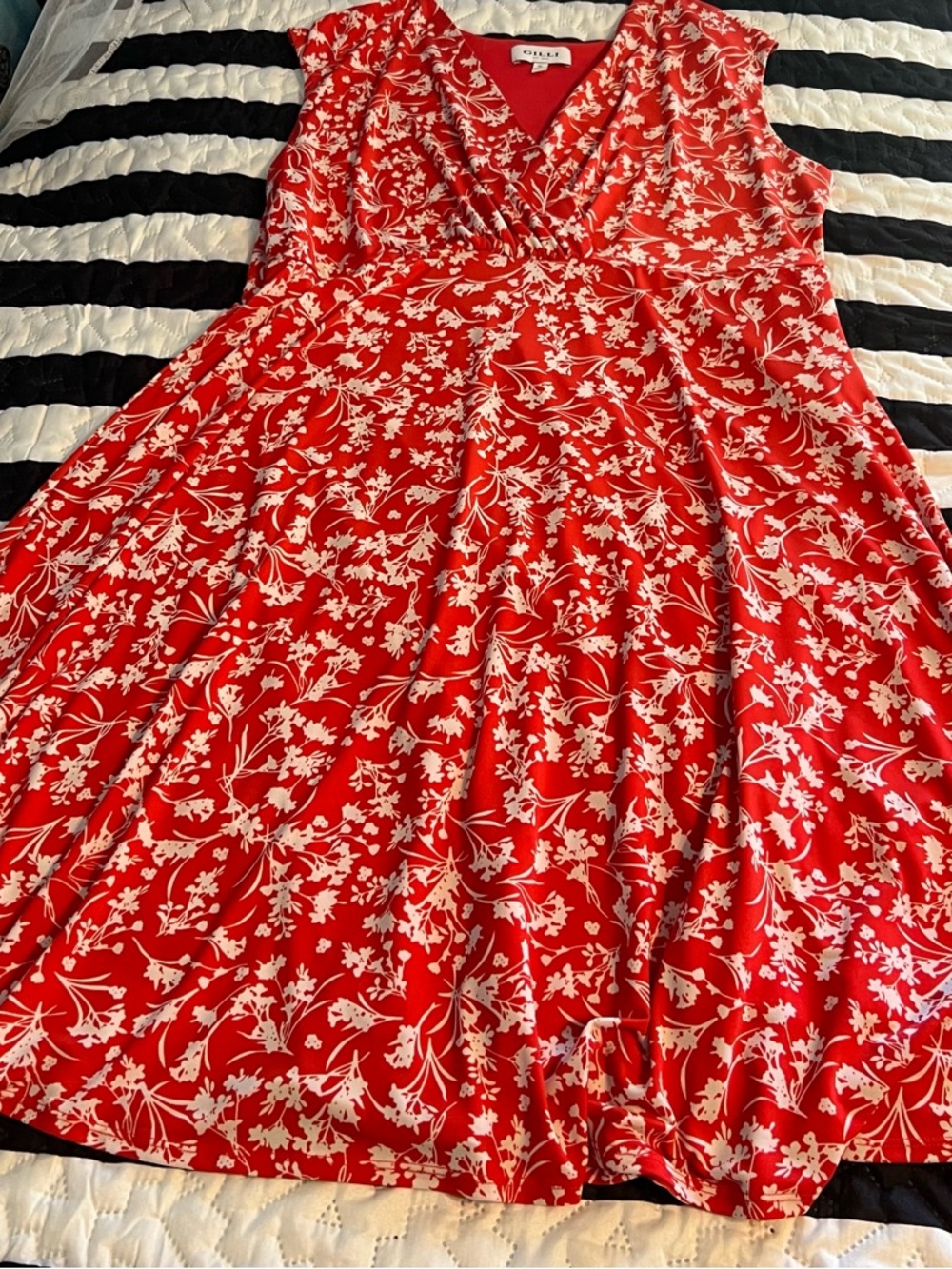 Gilli Red and White Floral V-Neck Dress